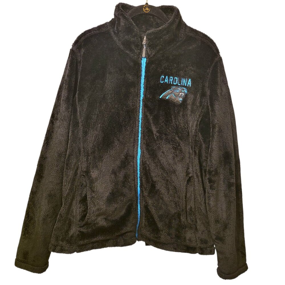 Carolina Panthers Women's Black Blue Full Zip Fleece Jacket Size L XL Fan Alumni